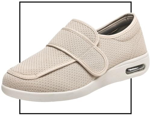 Möge Chaussure Femme Pied Extra Large, Chaussures fermées pour Hommes et Femmes Chaussures réglables pour diabétiques de santé Confortables Chaussures Larges Douces pour diabétiques(Beige,41 EU)