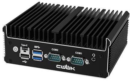 CWWK N100 Mini PC sin Ventilador, Computadora Industrial Mini con 2 Puertos COM RS232/RS485, 2 x i226-V 2.5GbE LAN, Micro PC C1 sin RAM ni SSD, 4K 3 Pantallas, USB-C, SIM, WiFi/BT