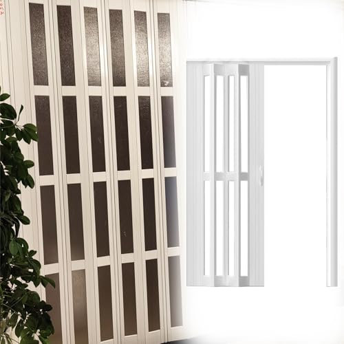 Falttüren Innentüren Innenfalttüren, Ziehharmonikatür, Türrahmen, Schrank, Badezimmer, Aluminium-Ziehharmonikatür mit Mattiertem Acryl, Raumteiler mit Einziehbaren Türen für Kleine Räume(79x80in (200.