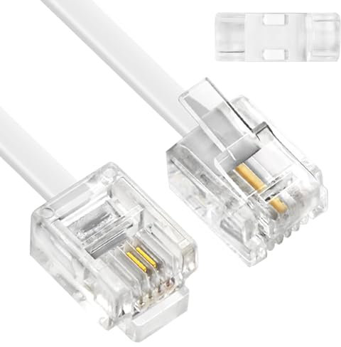 BT Telephone to RJ11 Cable for Landline Fax Dial-up, 2 Pin Wire 6P2C Extension Lead, BT Plug to ADSL Male Broadband for UK Landline Phone Router Modem (1m, White)