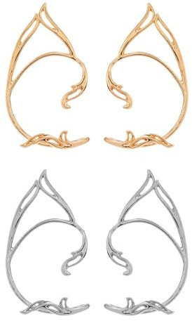 2 Paar Elfen Ohren Damen,Elfen Schmuck Accessoires,Ear Cuff Elf Ohrringe,No Piercing Elben Ohren Ohrringe,Elf Manschettenohrringe,für Elben Feenkostüme Frauen Cosplay Kostüm(Gold/Silber)