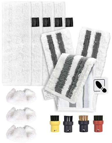 Lot de 14 pour Nettoyeur Vapeur Karcher Accessoires pour Nettoyeur Vapeur Karcher SC2 SC3 SC4 SC5 Easyfix 4 Lingettes de Sol 3 Patins de Ponçage 3 Lingettes à Main Buse 4 Brosses Rondes - Kit Complet