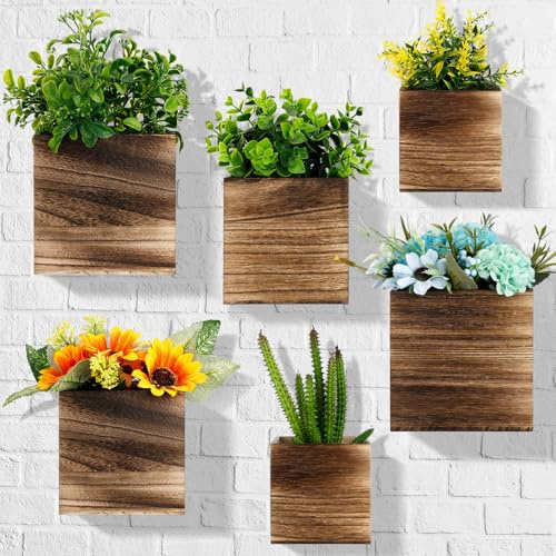 Ziliny Rustikale Wand-Pflanzgefäße aus Holz, hängende Wand-Pflanzgefäße, Taschenvasen, hängende Dekoration, Vase für Pflanzen, getrocknete Blumen, künstliche Grünpflanzen, Innenbereich, Wohnzimmer