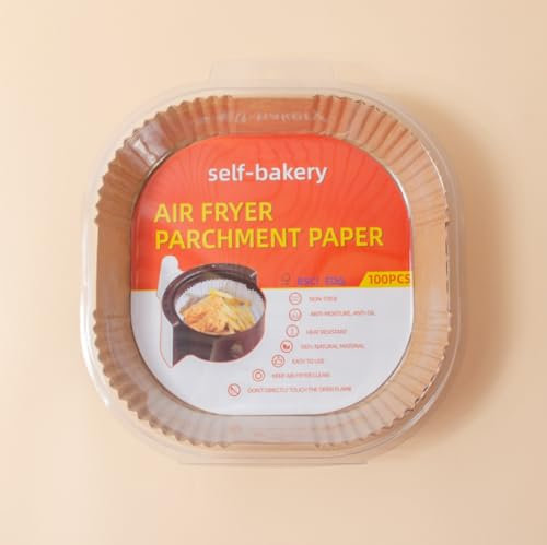 Ateweita Papel de horno para freidoras de aire, 100 hojas – Láminas de pergamino para airfryer, Air fryer Baking Paper (100, Cuadrado 23 * 4.5cm)
