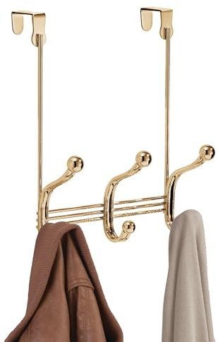 iDesign Hakenleiste für Kleidung, Handtücher oder Zubehör, 3 Doppeltüren, weiches Messing