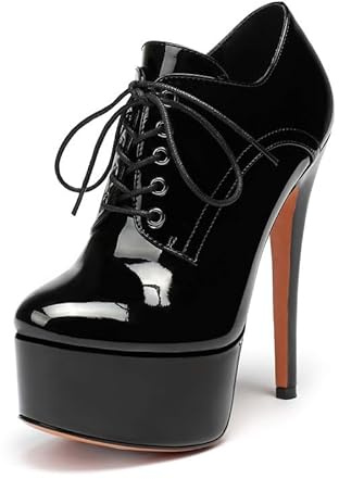Veelau Meieer Damen High Heels Pumps Plateau Stiletto Hochfrontpumps Lackschuhe Schnürpumps Schwarz 42 EU