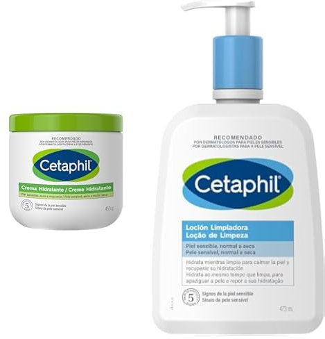 CETAPHIL Pack: Crema Hidratante Corporal y Facial 453g + Loción Limpiadora Facial 473ml, para Piel Seca, Sensible y Normal, Hidratación y Limpieza Suave