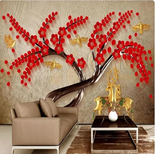 Rot Blume Gold Vogel Elch 3D Tapeten Tapete Luxus Home Esszimmer Fototapete Effekt Wohnzimmer Schlafzimmer Kinderzimmer-150cm×105cm