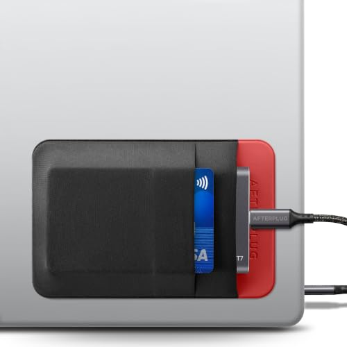 Afterplug 2-Fächer SSD- & Festplattenhalterung für Laptop, mit 3M-Kleber | Selbstklebende Tasche für portable SSDs | 13 x 8,5 cm | Separates Kabelfach | Mit integrierter Sicherungslasche