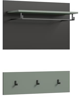 xonox.home - Paneel Canu 80x73x27 cm in Basalt grau und Smoke Green Nb. - Wandpaneel Wandboard Wandgarderobe Garderobenwand Garderobenpaneel Flurpaneel - praktisch & stilvoll