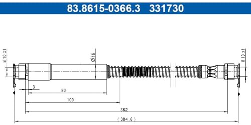 ATE Brake Hose Rear Axle Suitable for Panamera | 83.8615-0366.3