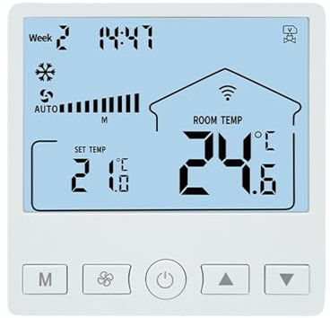Termostato Inteligente Para Casa, Termostato Para Aire Acondicionado Del Hogar, Controlador de Temperatura con LCD 3 Velocidades Panel Energéticamente Eficiente para Cocina Dormitorio Sala Oficina