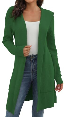 JUOIANTANG Damen Lange Strickjacke mit Kapuze und Taschen | Langarm, Grobstrick, Einfarbige, Herbst & Winter, Frauen Strickjacken