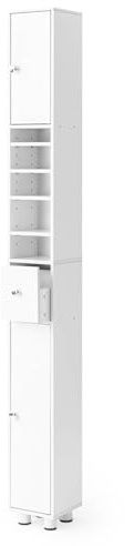 Amveya Badezimmer Hochschrank Schmal mit 1 Schublade & 2 Türen, Weißer Badschrank 20cm Breit aus MDF