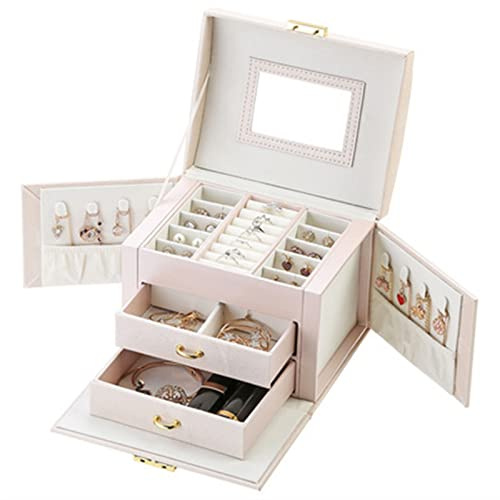 DANNMPX Estuche para Joyas Jewelry Box Girls Organizer Large PU Cajas de Cuero joyería Pendientes Anillo Collar Relojes Joyería Estuche Almacenamiento Organizador(A)