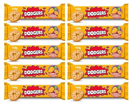 Dodgers Mango & Passion Fruit Flavour Biscuits, 140g, All Natural Colours and Flavours, Suitable for Vegans,Pack Of 10