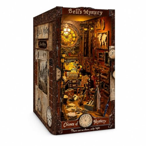 GOOGO Book Nook Kit, 223 Stück DIY Miniaturhaus Book Nook mit LED-Licht, 3D Holz Puzzle Buchstütze für Bücherregal Dekoration, kreatives Geschenk für Erwachsene ab 14 Jahren (Geheimnis der Glocke)