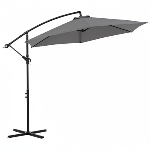 Mucola Ampelschirm Sonnenschirm mit Kurbel stufenlos neigbar Ø 350 cm Grau | Wasserabweisende Bespannung mit UV-Schutz 50+, 360° drehbar, für Terrasse, Balkon und Garten, Balkonschirm, Kurbelschirm