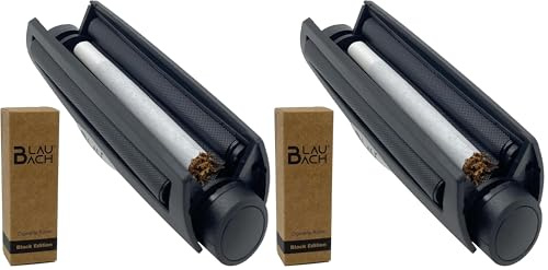 BLAUBACH® Zigarettenroller, Zigaretten Drehmaschine, Tabakroller 78 mm – BLAUBACH Black Edition (schwarz) (Packung mit 2)