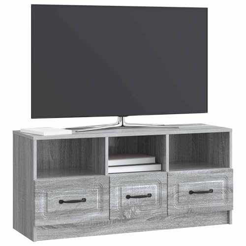 vidaXL TV-Schränk Graues Sonoma 102 x 34,5 x 47 cm Holzwerkstoff, Moderne Wohnzimmereinheit, stylischer TV-Schrank mit Metallgriffen, viel Stauraum, flaches Design