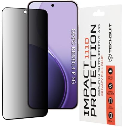 Techsuit Sichtschutzfolie für Oppo Reno14 F, Reno14 FS 5G Gehärtetes Glas mit 9H Härte, Vollständige Abdeckung, Blickschutz, Stoßschutz, Oleophobe Beschichtung, 111D Privacy Full Glue