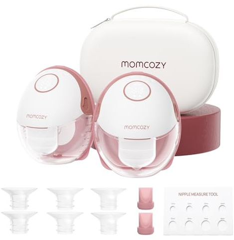 Momcozy M6 Wearable Breast Pump, Hands-Free Double Electric Pump, Red | Mobile Style, Ideal Rhythm, DoubleFit Flange, Only 4 Easy-Clean Parts