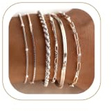 Maxcate Silber/Gold Armbänder Damen Set 6 Stück Armband 14K Vergoldet Armbänder Aus Stapelbaren Schlangenketten, und Büroklammerketten Mit Verstellbare Armband Schmuck Geschenke für Damen