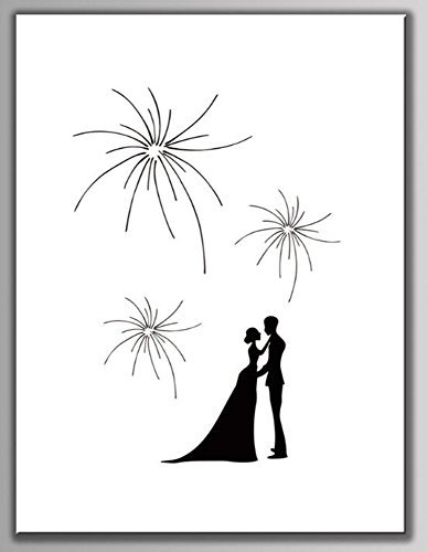 NOVAGO Tableau Toile(sans cadre) à empreintes pour les invités pour les événements mariage,anniversaire,baptême, communion (60x75 cm, Feux d'artifice)