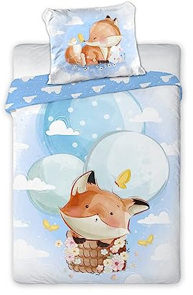 Arle-Living 3 TLG. Baby Kinder Bettwäsche Set - 100x135 cm + 40x60 cm + 1 Spannbettlaken in weiß 60x120-70x140 cm -100% Baumwolle (Fuchs)