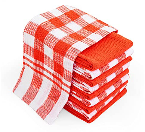 Chef Pomodoro - Torchons De Cuisine 100% Coton - Torchon Vaisselle Microfibre Gaufré, Durable Et Super Absorbant - Lot de 10 Serviettes Essuie Main Cuisine, Lavable en Machine, 38 x 60 cm (Orange)