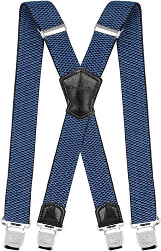 Decalen Bretelles Homme Larges Réglable Élastique Extra Fort 4 Clips en forme X (Bleu)