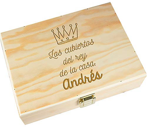 Regalo Personalizado para niños y bebés: Caja de Madera para Cubiertos grabada con el Texto Que Quieras