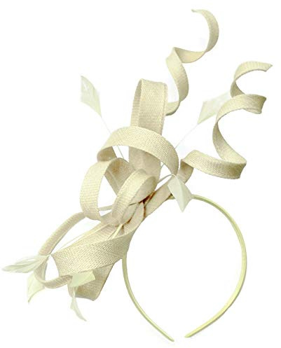 Sinamay Haarreif mit Wirbelschlaufe, Fascinator für Damen, Hochzeit, Ascot Races, cremefarben