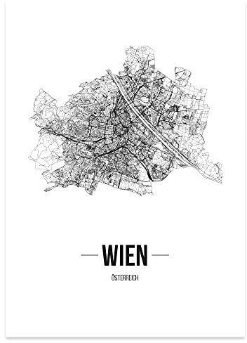 JUNIWORDS Stadtposter, Wien, Wähle eine Größe, 21 x 30 cm, Poster, Schrift B, Weiß