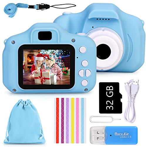Faburo Macchina Fotografica Bambini con Scheda SD 32 GB, Fotocamera Bambini Portatile, Ricaricabile Fotocamera Digital Bambini, Videocamera Regalo di Compleanno/Natale per Bambini(Blu)