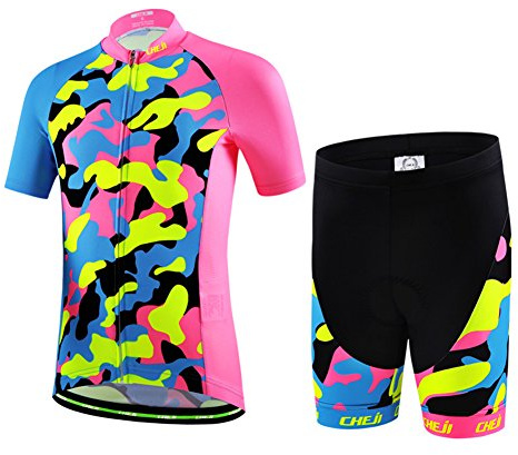 YFPICO Traje de Ciclismo Niño/Niña Maillot Transpirable para Deportes al Aire Libre,Bicicleta Camiseta Manga Corta + Pantalon Corto con Asiento Acolchado, Rosa, 134/140