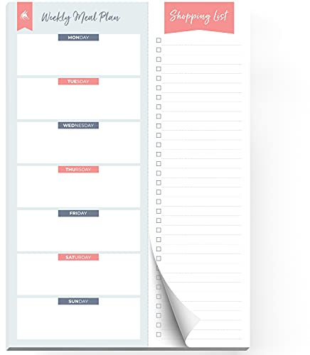 Clever Fox Magnetischer Mahlzeitenplaner, Wochenplan und Einkaufslistenblock, Mahlzeitenvorbereitung, magnetisches Notizbuch für Kühlschrank, Menü-Notizblock (grau)