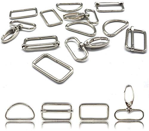 40 Karabinerhaken mit Drehgelenk Metall Schnallen Set für DIY, Nähen Handtaschen Rucksackreparatur, Inkl.je 10 Karabiner Schlüsselanhänger D-Ringe Triglide-Schnallen Rechteckringe (silberfarben, 32mm)