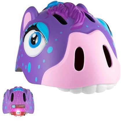 Crazy Safety Kinder Fahrradhelm | Fahrradhelm Kinder 2-7 Jahren für Fahrrad, Skateboard, Radsport, Laufrad, Tretroller, Inlineskates | Leichter und Verstellbarer 3D Tierhelm 49-55 cm (Pferd Lila)