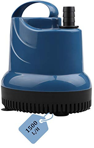EXLECO Mini Bomba de Agua Sumergible para Acuario, 1500 L/H, 20W, 230V, Altura de Extracción: 1,6m, Cable de 1,8m, Diámetro de Salida: 16mm, para Jardines, Acuarios, Etanques, Pozos