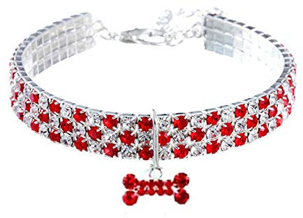 RayMinsino Haustierhalsband mit Diamanten, Verstellbarer Kristalldiamant elastischer Knochenanhänger Hochzeitskatze und Hund Kleiner Haustierhalskettenschmuck