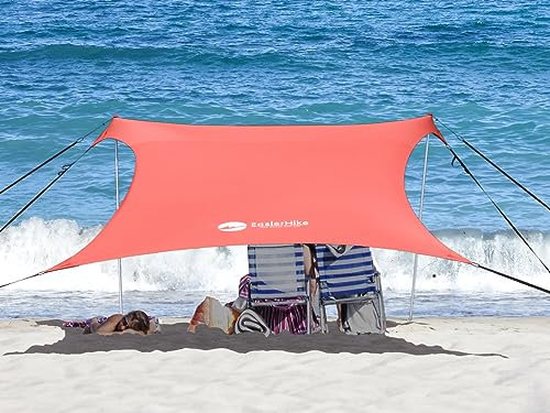 Easierhike Pare-Soleil de Plage Coupe-Vent UPF50+ Portable avec 6 Sacs de Sable ancrages 2,1 x 2,1 m, abri d'extérieur Pop-up pour la Plage, Le Camping, la pêche, Le Jardin et Les Pique-niques