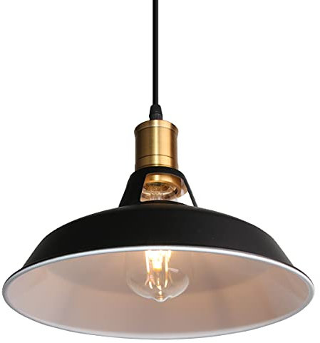 TOKIUS Suspension Lustre Industrielle Vintage Luminaire Plafonnier E27 Salon Abat-jour Plafond en Métal Rétro Style Nordique Design Câble Réglable (Noir&Blanc, 1pcs)