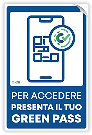 Pack 3 pz Cartello Segnaletico Adesivo Obbligo ingresso con Green Pass | Adesivo Attacca e Stacca Green Pass 20x30 non lascia residui di colla sulle superfici
