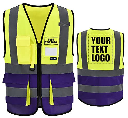 AYKRM 21 Farben Personalisierte bedruckbare Warnweste aufdruck mit Text oder mehrfarbigem Logo und Mehreren Taschen, Warnschutz Arbeitsweste Sicherheitsweste mit bedruckbare