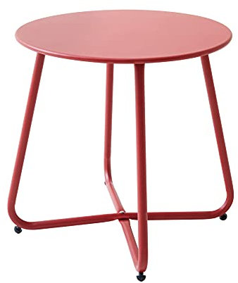 Meluvici Patio Kleiner Beistelltisch, wasserdicht, rund, Metall, Stahl, wetterbeständig, tragbar, für Außen- und Innenbereich, Beistelltisch für Garten, Balkon, Hof, Rot
