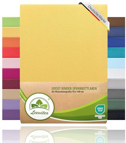 Premium Kinder Spannbettlaken leevitex® | 2er Set | Für Babybett & Kinderbett 70 x 140 cm | 100% hochwertige Mako-Jersey-Baumwolle - 170 g/m² | Öko Tex geprüft | Gelb