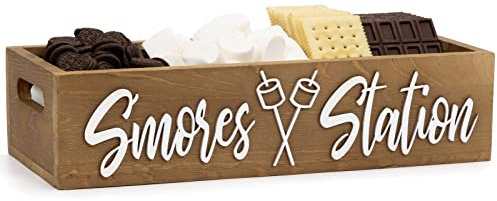 PuGez S'mores Station Smores Kit per braciere Smores Maker da tavolo per interni casa colonica 3D stile campeggio arredamento Smores Storage Caddy Box Smores decorazioni rustiche cucina barbecue bar
