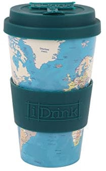 IDRINK®- RPET-Kaffeebecher mit Silikonverschluss zum Öffnen, leicht zu tragen 435 ml Becher zum Mitnehmen aus recyceltem Kunststoff 8,7 x 8,7 x 15 cm 435 ml (BLUE MAP)