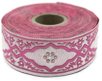 Bobine de ruban jacquard Andalousie pour tissus d'ameublement, tissus d'ameublement, garniture, draperie - Rose - 11 m x 3,5 cm